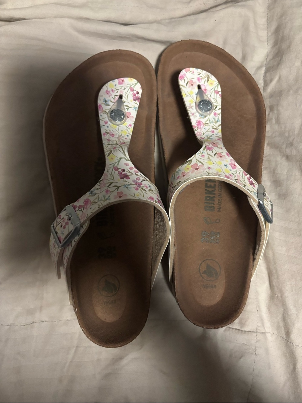 Birkenstock White Floral Thong Sandals
